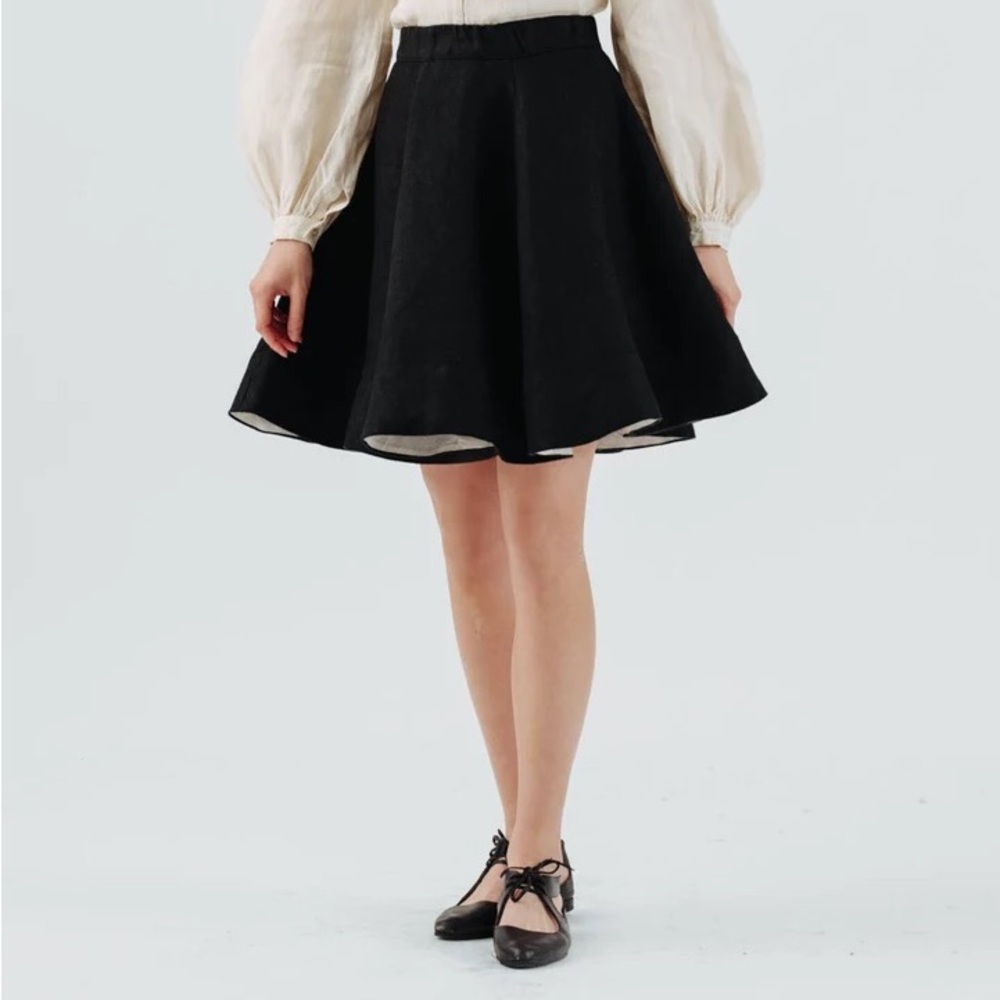 NWOT Son de Flor Mini Classic Skirt Twill Linen Black Herringbone S